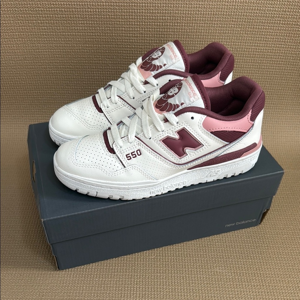 New Balance 550 White and Burgundy Sneakers